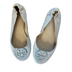 Tory Burch Silver Leather Ballet Flats 8M